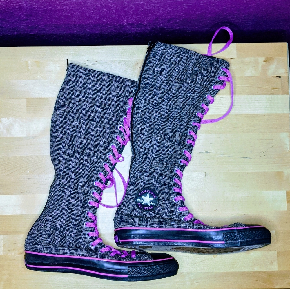 🍉Converse Sparkly Magenta Plaid Zip Lace Boots 9